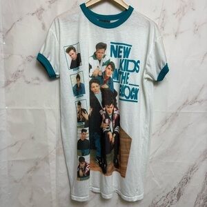 Vtg 80s Rock Nites New Kids On The Block NKOTB Ringer Shirt Dress - B21